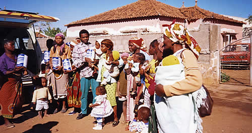 Cartons of milk are distributed