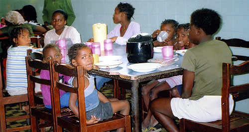 Children having a meal
